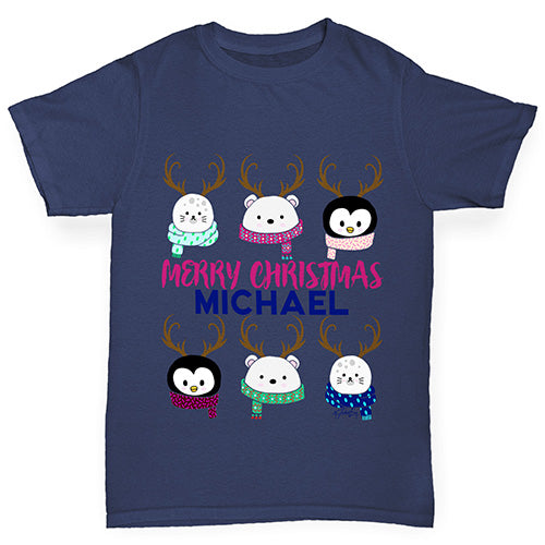 Personalised Cute Christmas Animals Girl's T-Shirt 