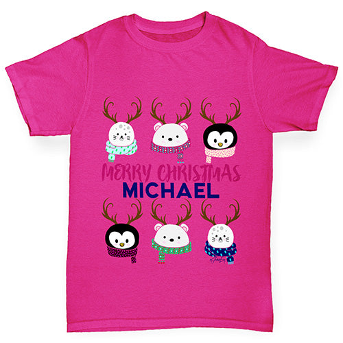 Personalised Cute Christmas Animals Girl's T-Shirt 