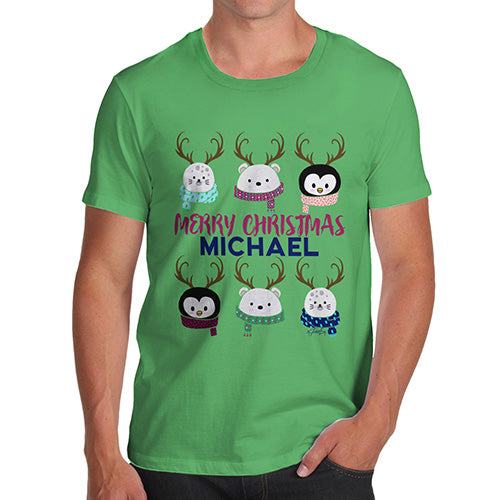 Personalised Cute Christmas Animals Men's T-Shirt