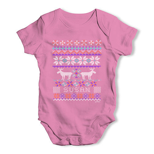 Personalised Moose Ugly Christmas Jumper Baby Unisex Baby Grow Bodysuit