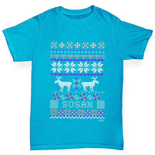 Personalised Moose Ugly Christmas Jumper Boy's T-Shirt