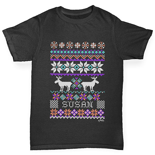 Personalised Moose Ugly Christmas Jumper Boy's T-Shirt