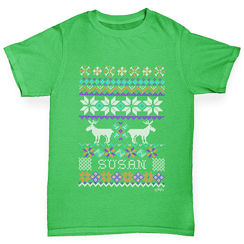 Personalised Moose Ugly Christmas Jumper Boy's T-Shirt