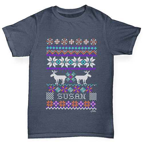 Personalised Moose Ugly Christmas Jumper Boy's T-Shirt