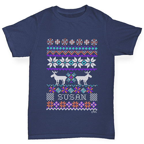 Personalised Moose Ugly Christmas Jumper Boy's T-Shirt