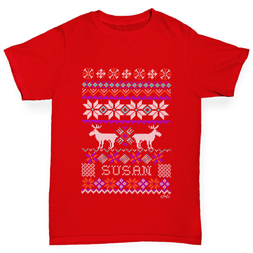 Personalised Moose Ugly Christmas Jumper Boy's T-Shirt