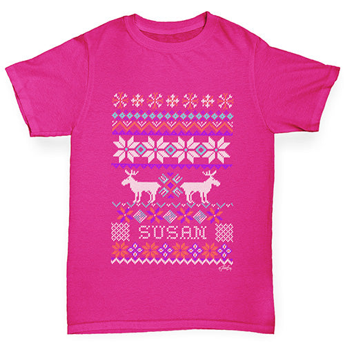 Personalised Moose Ugly Christmas Jumper Girl's T-Shirt 