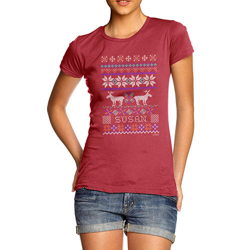 Personalised Moose Ugly Christmas Jumper Women's T-Shirt 