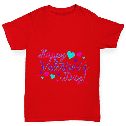 Happy Valentine's Day Pink Hearts Boy's T-Shirt