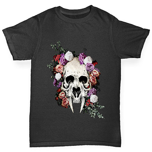 Sabretooth Skull Flowers Boy's T-Shirt