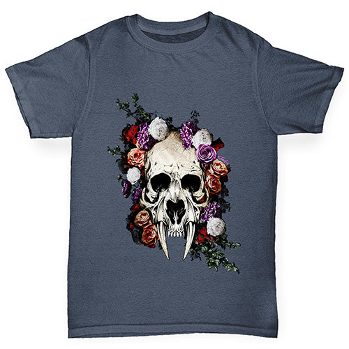 Sabretooth Skull Flowers Boy's T-Shirt