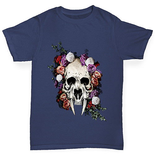 Sabretooth Skull Flowers Boy's T-Shirt