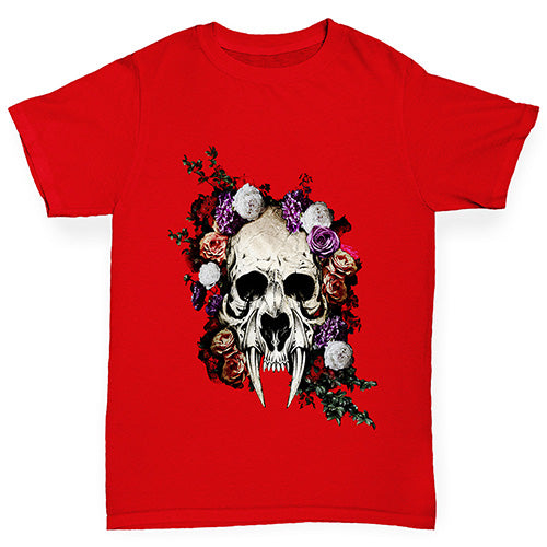 Sabretooth Skull Flowers Boy's T-Shirt