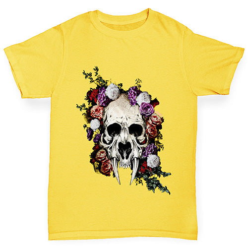 Sabretooth Skull Flowers Boy's T-Shirt