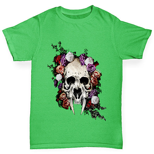 Sabretooth Skull Flowers Girl's T-Shirt 