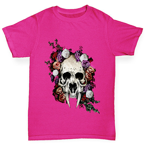 Sabretooth Skull Flowers Girl's T-Shirt 