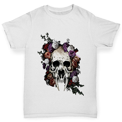 Sabretooth Skull Flowers Girl's T-Shirt 