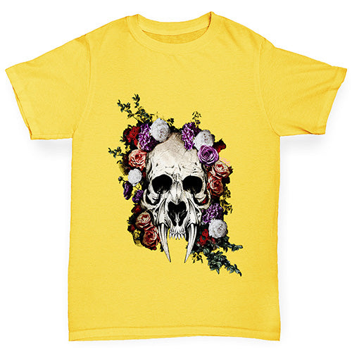 Sabretooth Skull Flowers Girl's T-Shirt 
