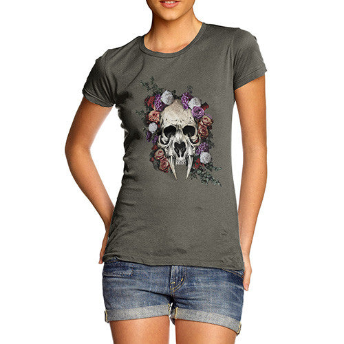 Sabretooth Skull Flowers Women's T-Shirt 
