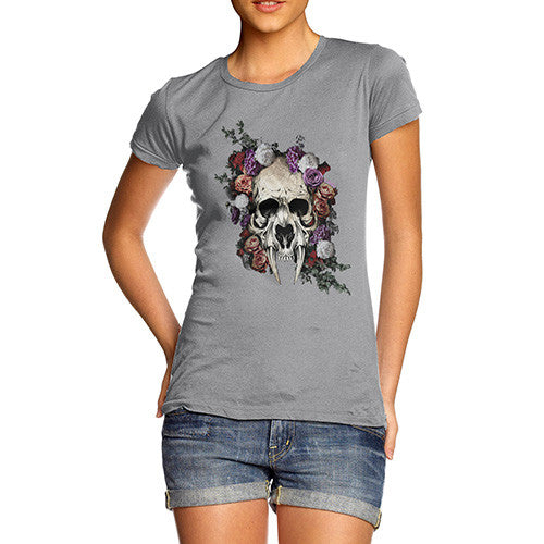 Sabretooth Skull Flowers Women's T-Shirt 