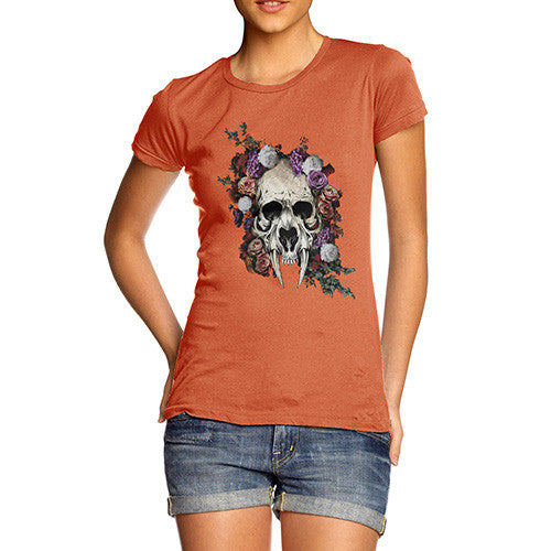 Sabretooth Skull Flowers Women's T-Shirt 