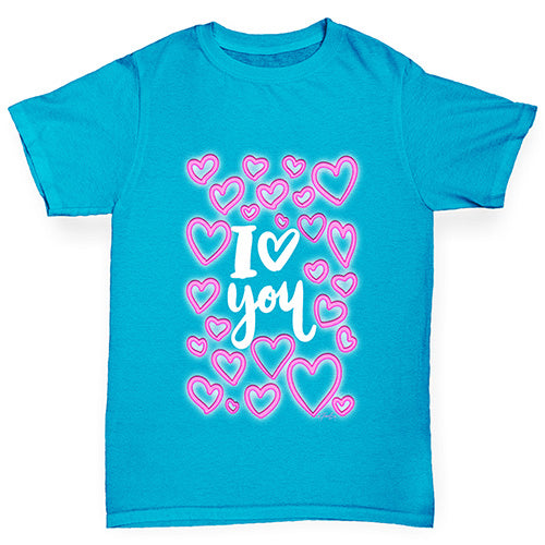 I Love You Neon Hearts Boy's T-Shirt