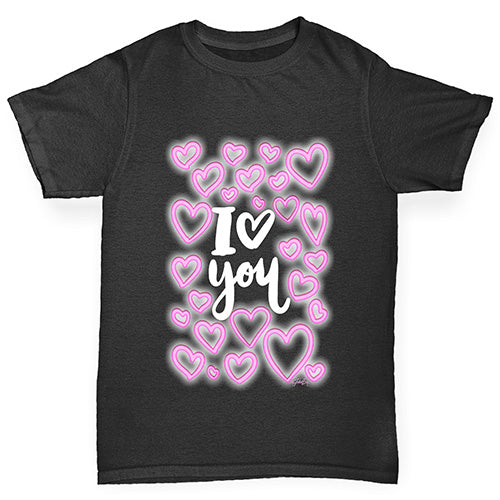 I Love You Neon Hearts Boy's T-Shirt