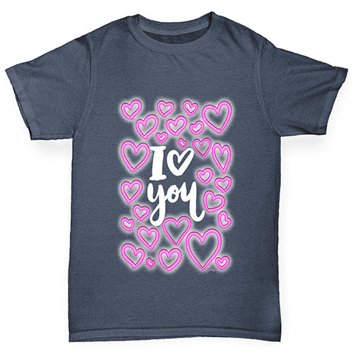 I Love You Neon Hearts Boy's T-Shirt