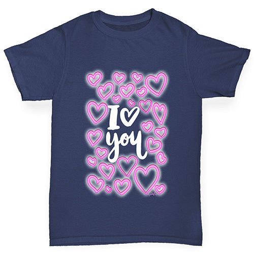 I Love You Neon Hearts Boy's T-Shirt