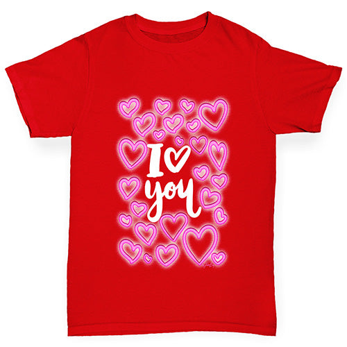 I Love You Neon Hearts Boy's T-Shirt