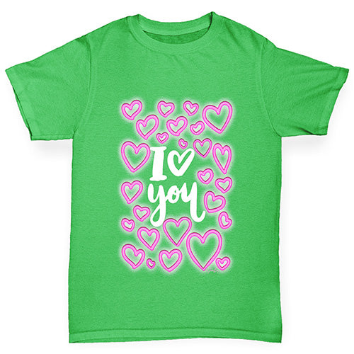 I Love You Neon Hearts Girl's T-Shirt 