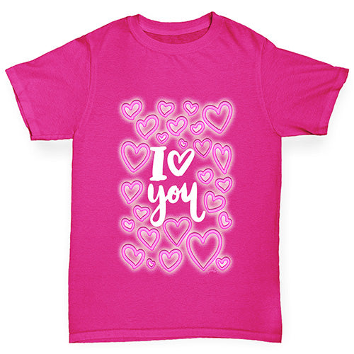 I Love You Neon Hearts Girl's T-Shirt 