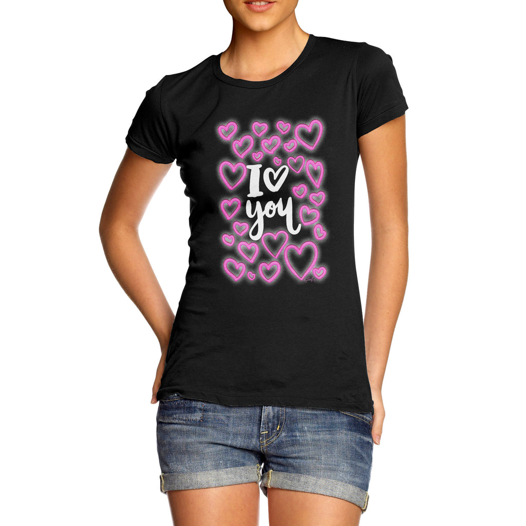 I Love You Neon Hearts Women's  T-Shirt 