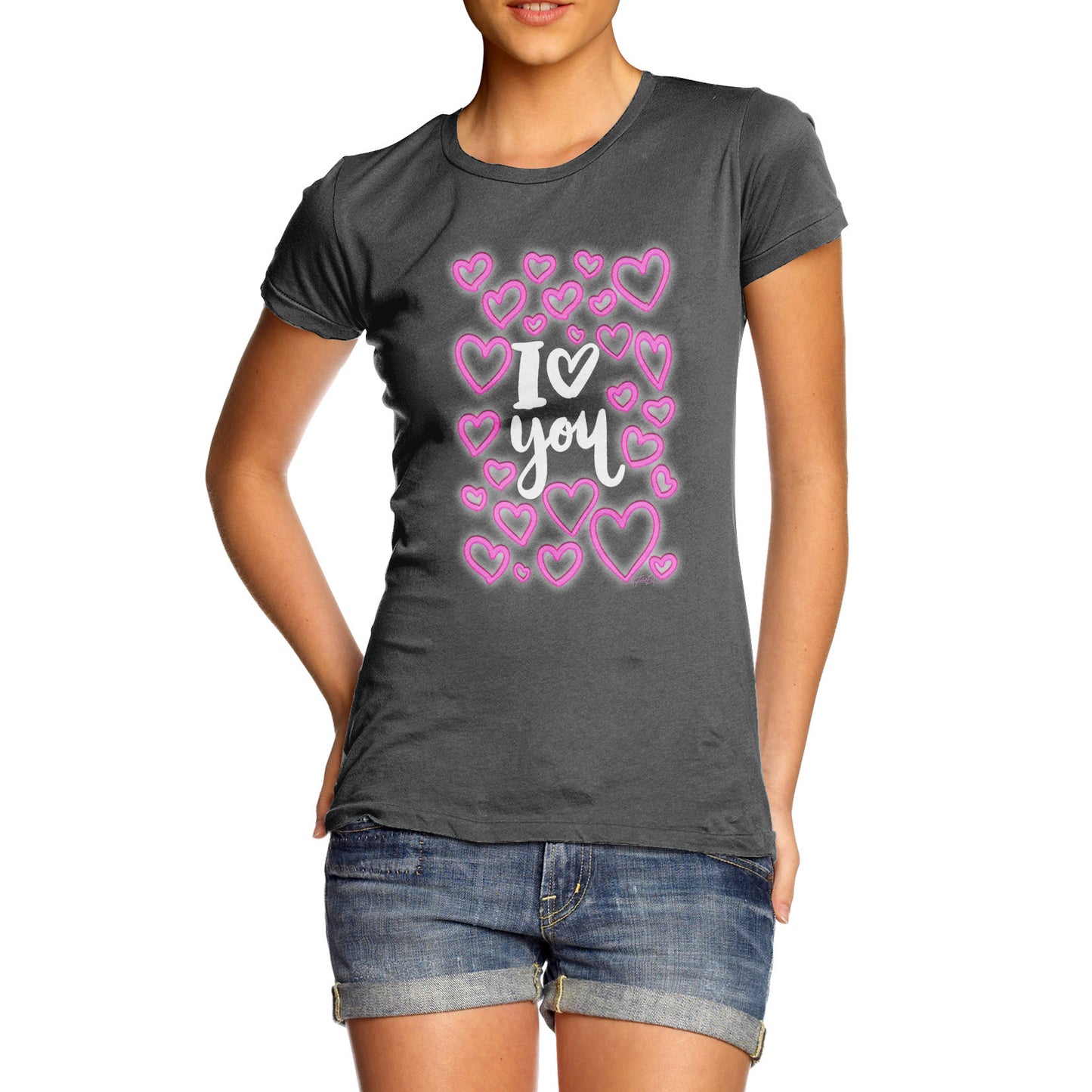 I Love You Neon Hearts Women's  T-Shirt 