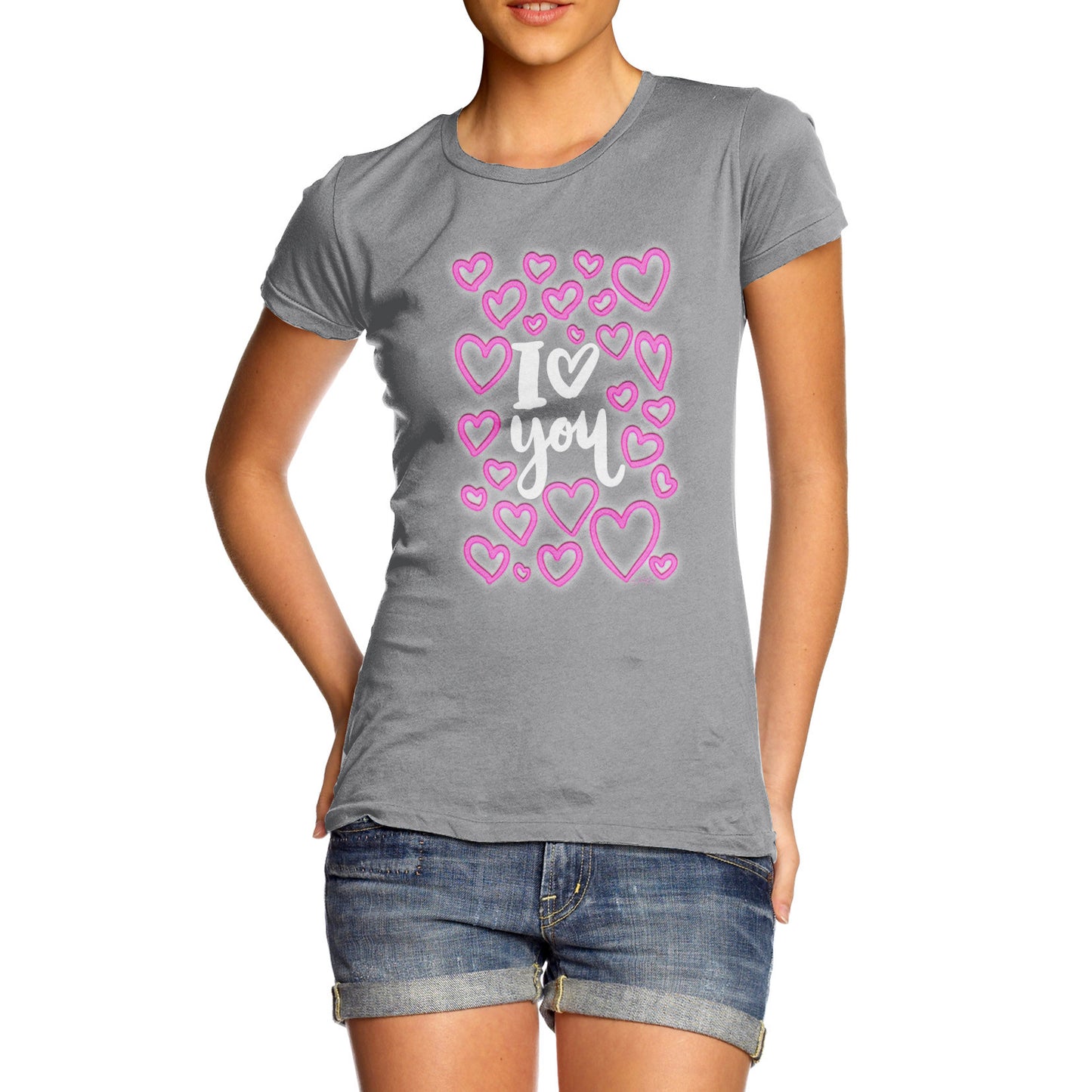 I Love You Neon Hearts Women's  T-Shirt 