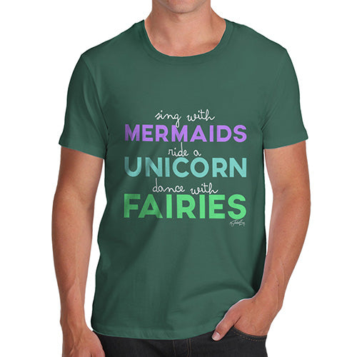 Mens Humor Novelty Graphic Sarcasm Funny T Shirt Sing With Mermaids Men's T-Shirt Large Bottle Green