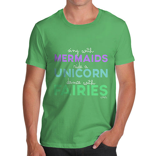 Funny Tee Shirts For Men Sing With Mermaids Men's T-Shirt Large Green