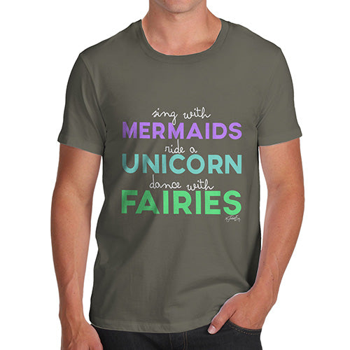 Funny Mens T Shirts Sing With Mermaids Men's T-Shirt Medium Khaki