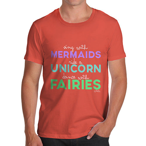 Mens T-Shirt Funny Geek Nerd Hilarious Joke Sing With Mermaids Men's T-Shirt Medium Orange