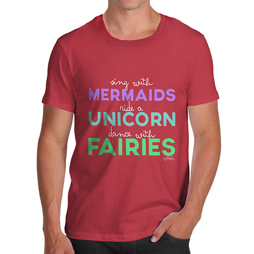 Funny T-Shirts For Men Sarcasm Sing With Mermaids Men's T-Shirt Large Red