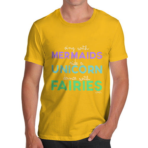 Funny T Shirts For Men Sing With Mermaids Men's T-Shirt X-Large Yellow