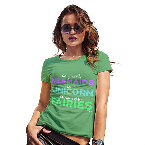 Womens Funny T Shirts Sing With Mermaids Women's T-Shirt X-Large Green
