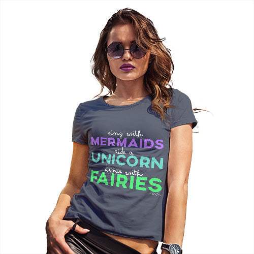 Womens Novelty T Shirt Sing With Mermaids Women's T-Shirt X-Large Navy