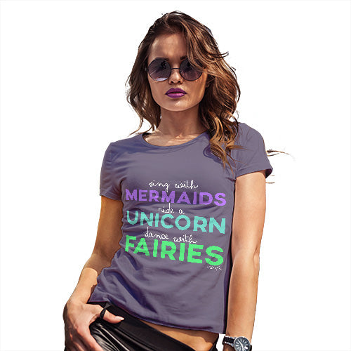 Womens Humor Novelty Graphic Funny T Shirt Sing With Mermaids Women's T-Shirt Small Plum
