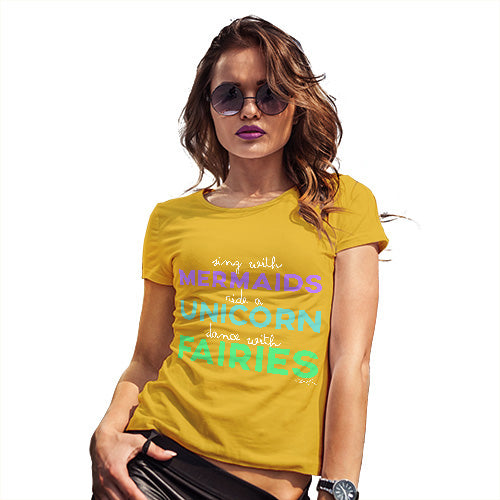 Funny Tee Shirts For Women Sing With Mermaids Women's T-Shirt X-Large Yellow