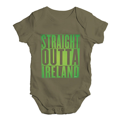 Babygrow Baby Romper Straight Outta Ireland Green  Baby Unisex Baby Grow Bodysuit 6-12 Months Khaki