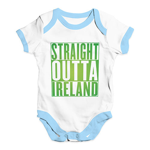 Bodysuit Baby Romper Straight Outta Ireland Green  Baby Unisex Baby Grow Bodysuit 6-12 Months White Blue Trim