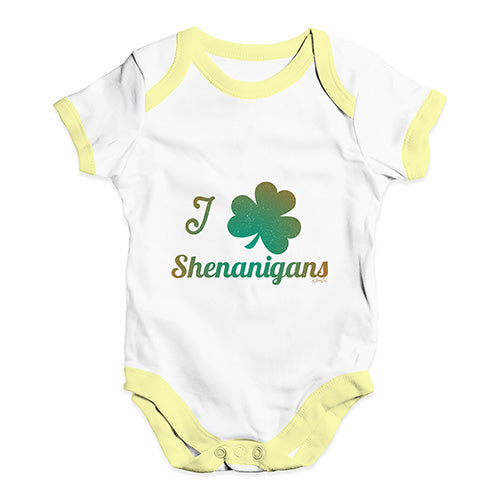 Bodysuit Baby Romper I Love Shamrock Shenanigans Irish Green Baby Unisex Baby Grow Bodysuit Newborn White Yellow Trim