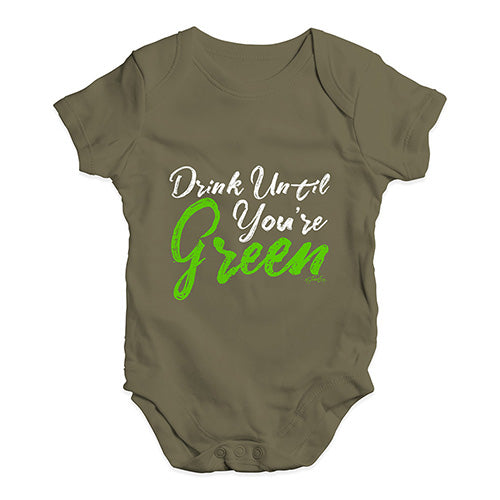 Funny Baby Onesies Drink Until You're Green Baby Unisex Baby Grow Bodysuit 6-12 Months Khaki