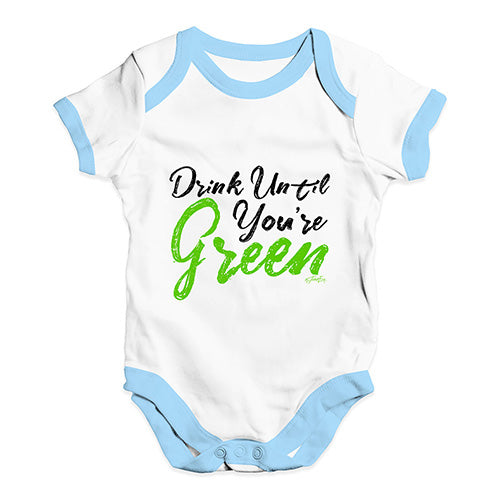 Baby Onesies Drink Until You're Green Baby Unisex Baby Grow Bodysuit 12-18 Months White Blue Trim